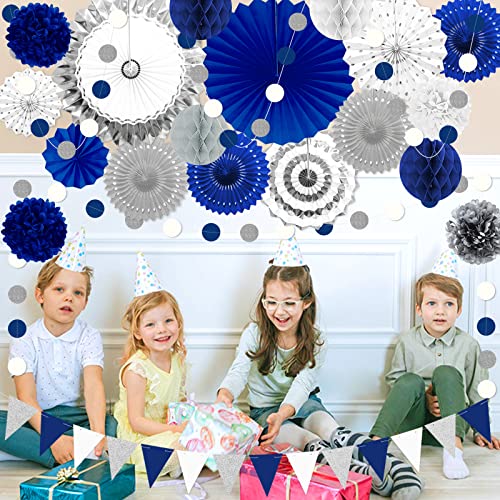 Image of Navy Blue Sliver Party Decorations 23Pcs Royal Blue Birthday Decorations