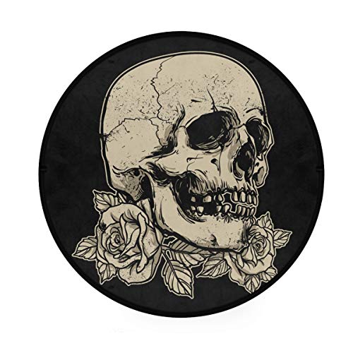 Round Area Rug 3ft - Skull Rose Round Carpet Washable Floor Mats for Kitchen Bedroom Living Room