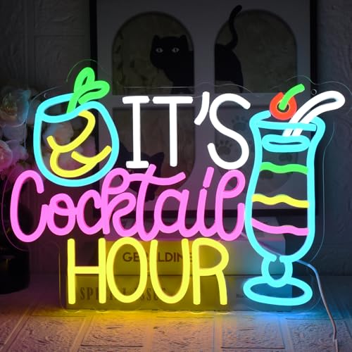 UExnkj Y Letrero de Neón Cocktail Hour Cocktail Neon Signs Cartel Luminoso LED Bar Luces de Neón de Cócteles USB Regulables para Cócteles para Hogar, Bar, Club, Fiesta, Cocina, Hotel