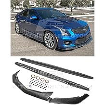 Replacement For 2016-2019 Cadillac ATS-V | Carbon Package Style CARBON FIBER Front Bumper Lower Lip Splitter With Side Skirts Rocker Panel Pair