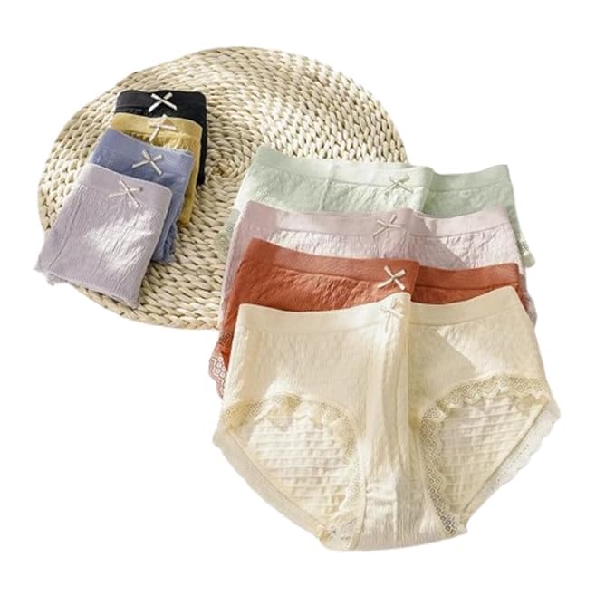ARDINO Seamless Mid Waist Panty Traceless Japanese Girls Underwear Ladies Cotton Crotch Skin Friendly Antibacterial Breathable Lace Edge | Pack of 4 | (Multicolor-Random 4 Colors) | Medium Size ARDINO Seamless Mid Waist Panty Traceless Japanese Girls Underwear Ladies Cotton Crotch Skin Friendly Antibacterial Breathable Lace Edge | Pack of 4 | (Multicolor-Random 4 Colors) | Medium Size