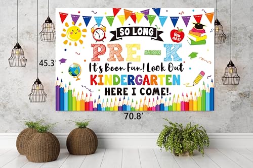 Image of PRE-K Graduation Decorations 2026,Preschool Graduation Banner Decorations,So Long Pre-k It's Been Fun Look Out Kindergarten Here I Come Photo Backdrop for Kids Home School Classroom Party Supplies PKB