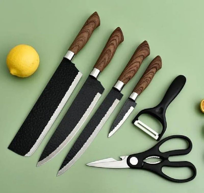 Image of Marco Almond Kitchen Knife Set, Marco AlmondA‚ 3Piece Rainbow Titanium Stainless Steel Boxed Knives Set for Kitchen with Sheath, 5 Knives with 5 Blade Guards, Teal (woodan)