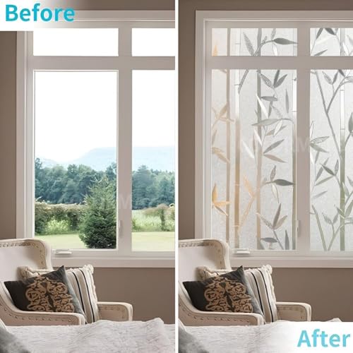 Image of COLORMATE Premium Vinyl Stained Frosted Window Glass Film (12x240 Inch) - Self-Adhesive Wallpaper Sticker Opaque Tint Cling for Window Glass Privacy Cover, Door, Office, Home.| Anti-UV. Bamboo Design