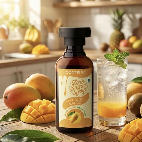 Image of Carmine Zero Sugar Syrups - Combo of 5 Syrups (Alphonso Mango, Lemon lime, Kesar milk masala, Rose and Raw Mango), 60 g each