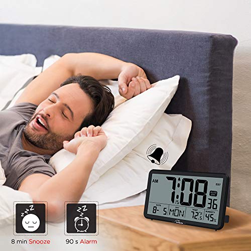 Wallarge Auto Set Digital Wall Clock Battery Operated, Desk Clocks With Temperature, Humidity And Date, Large Display Digital Calendar Alarm Clock For Elderly thumb #4