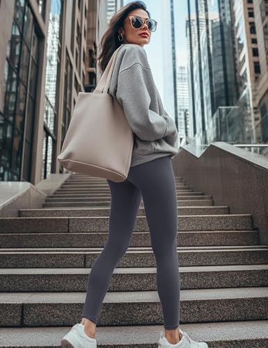 Image of High Waisted Leggings for Women - Soft Athletic Tummy Control Pants for Running Cycling Yoga Workout - Reg & Plus Size