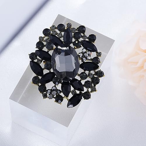 Image of LAXPICOL Vintage Austrian Crystal Elegant Flower Brooch for Women Broach Pin Wedding Jewelry Antique-Gold Tone