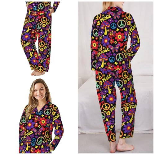Image of Women'S Long Sleeve Pajama Set Soft Loungewear Button-Down Top & Elastic Waist Pants S- 2XL