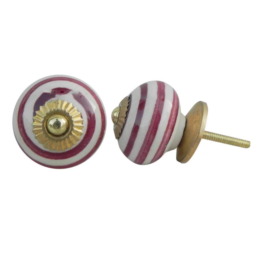Indian-Shelf 4 Piece Cherry Stripe Ceramic Luxury Drawer Knobs for Kitchen Cabinet Hardware Door Pulls Decorative Dresser Home Essentials