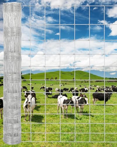 Farm Fence 4Ft x 328Ft Galvanized Wire Fencing Goat Cattle Deer Livestock Fence Heavy Zinc Goat Fences for Goat Deer Yard Livestock Protection