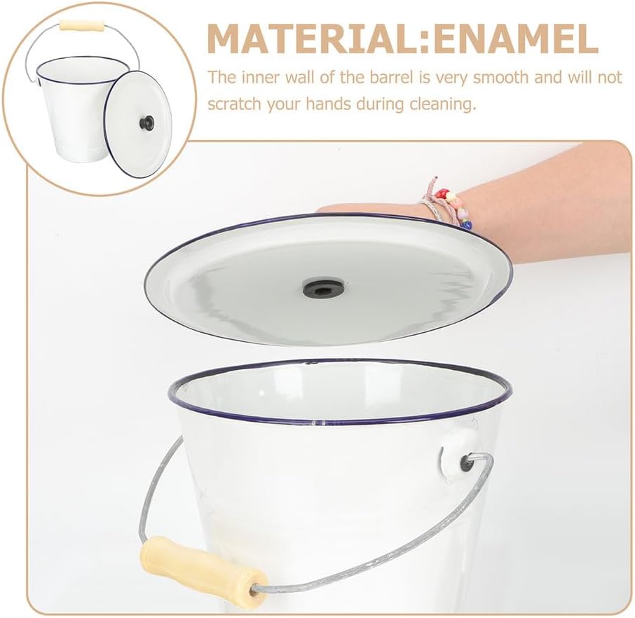 PRETYZOOM Thickened Enamel Bucket White 7l for Drinks Food Storage Milk Wine Lid and Handle