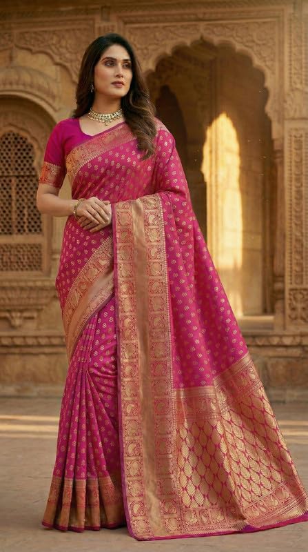 Image of C J Enterprise Women's Pure Soft Silk Saree With Blouse Piece For Wedding (Priya)