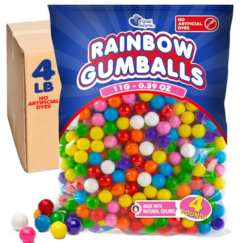 Bulk Mini Gumballs (½-Inch) – 4 lb Bag – Naturally Colored Gum – No Artificial Dyes – Rainbow Gumballs for Vending Machines, Piñatas, Candy Buffets, Party Favors, Schools, Offices & Bulk Candy Displays