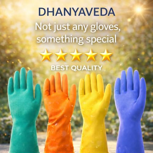 Image of Heavy Duty Dishwashing Gloves 12 Inch Pack of 4 Pairs Waterproof Latex Kitchen Cleaning Anti Slip Reusable Rubber Household Gloves for Cleaning Gardening Pet Grooming ORANGE COLOUR