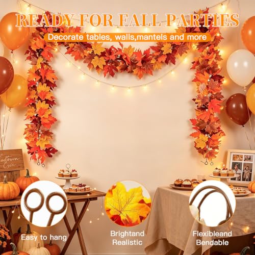 xiaocai 2-Pack Fall Garland Artificial Maple for Festival Decor,5.9Ft/Piece - image 2