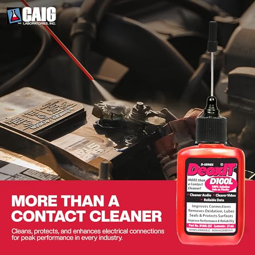 Image of DeoxIT D100L-25C Contact Cleaner with Precision Needle & Brush - Cleans, Deoxidizes, Lubricates & Protects - Electronic Contact Cleaner for Audio, Automotive, Electrical, Marine & More