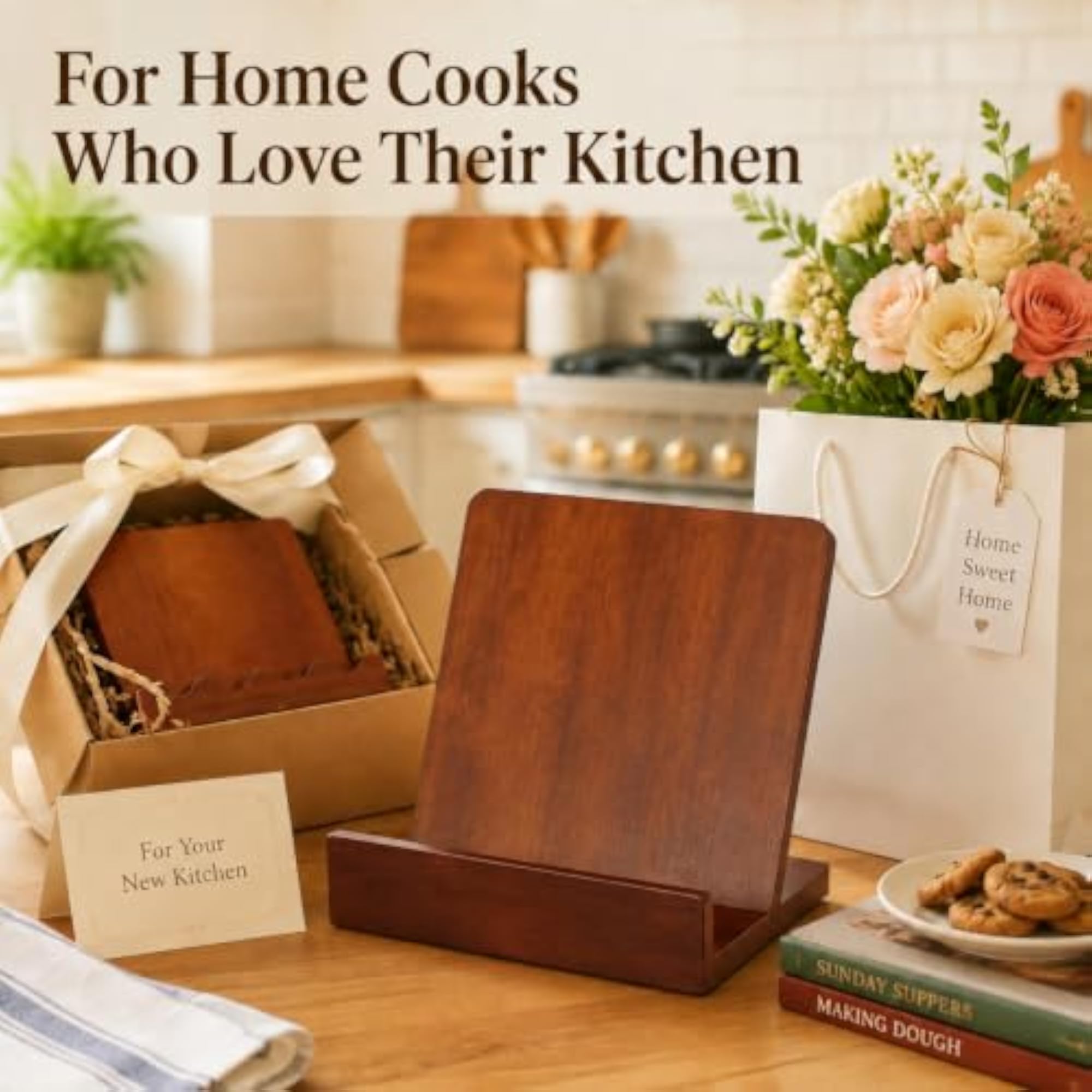 Wooden Cookbook Stand with Removable Cutting Board