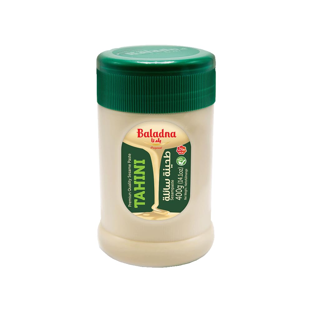 Baladna Tahini (Sesampaste) Halal 400 g x 12 Pcs | Tahina | Tahin | Paste aus fein gemahlenem Sesam | Lecker als Dip | Ideal für Hummus & Saucen | Orientalisch | Vegetarisch | Vegan | Halal