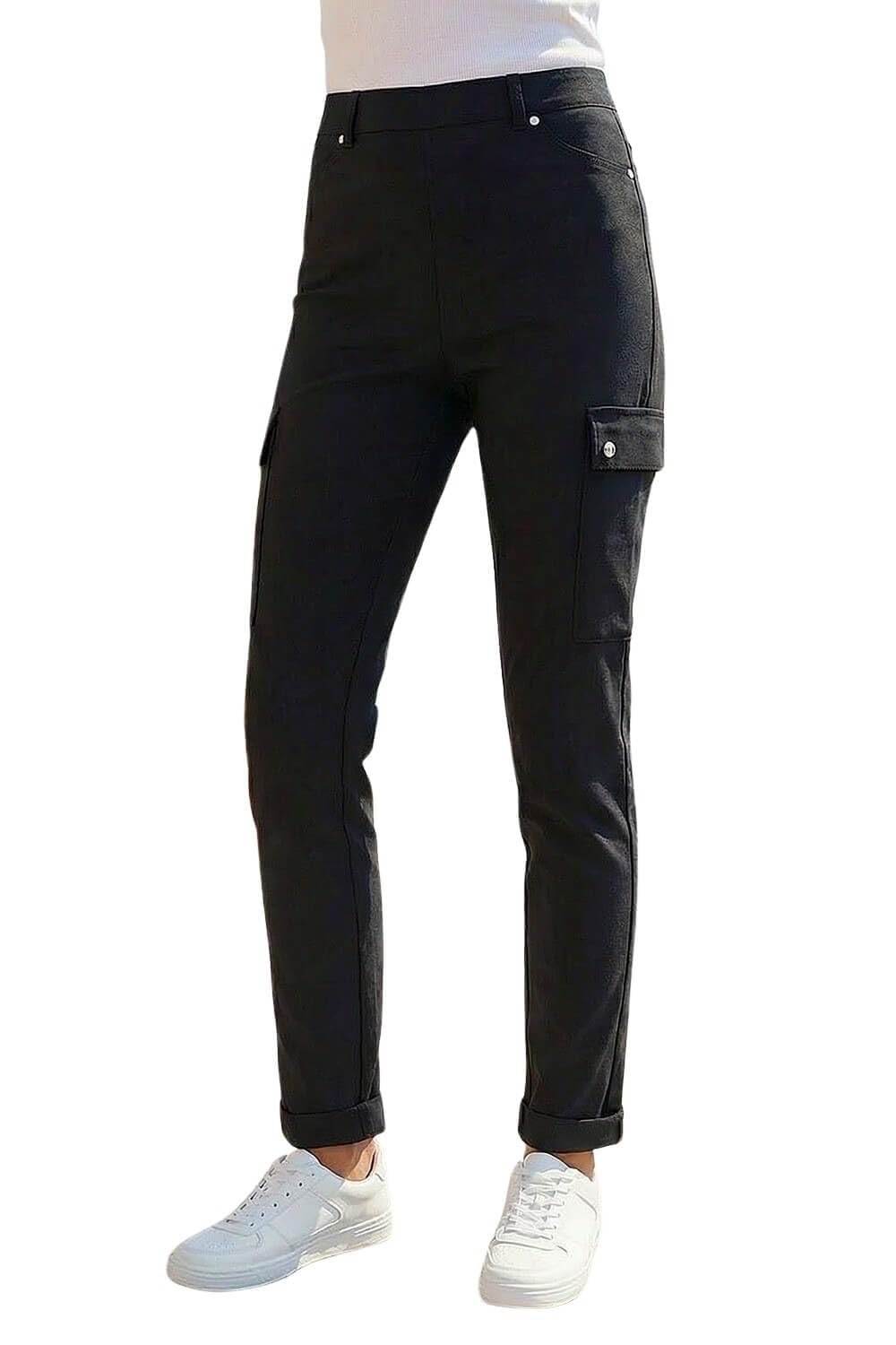 Roman Women's Black Turn Up Stretch Cargo Trousers In | : Size 14