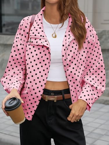 Image of Tankaneo Womens Zip Up Cropped Jackets Polka Dot Oversized Jackets Spring Lightweight Trendy Casual Coats