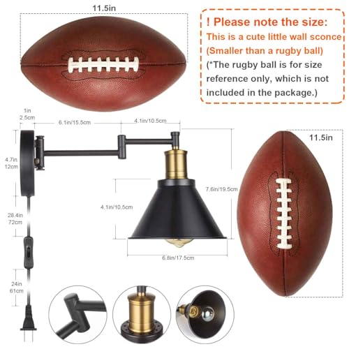 Swing Arm Wall Lamp Plug-in Cord Industrial Wall Sconce, Bronze and Black Finish,with On/Off Switch, E26 Base,1-Light Bedroom Wall Lights Fixtures,Bedside Reading Lamp - Image 3