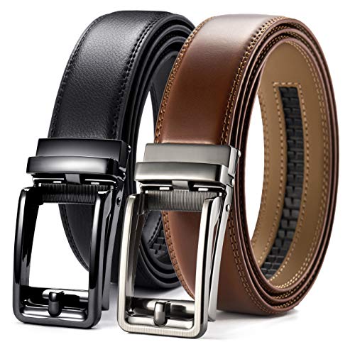 CHAOREN Click Belts for Men 2 Pack - Mens Ratchet Leather Belt 1 3/8