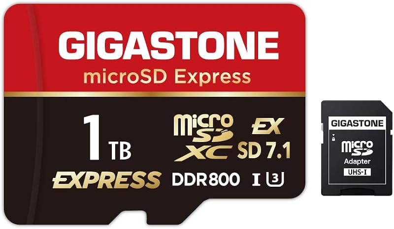 【Designed for Switch 2】 GIGASTONE 1TB microSD Express R/W 800/650MB/s SDXC Memory Card SD 2.0 3.0 5.0 7.1 UHS-I UHS-II, Action Camera Drone, V30 U3, SD Adapter 【5-Years Data Recovery】