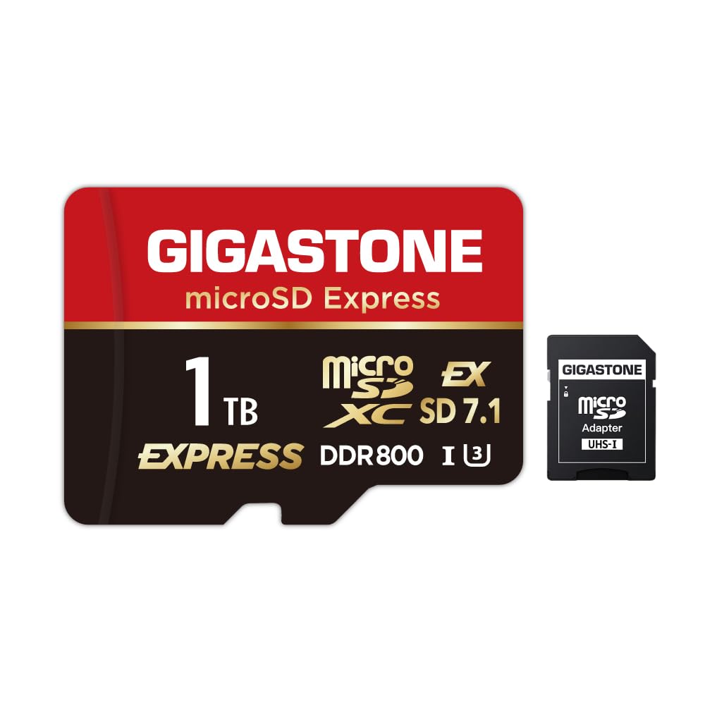 【Progettato per Switch 2】GIGASTONE microSDXC Express 1TB, SD 7.1, R/W fino a 800/650 MB/s, A1 V30 U3, compatibile con Nintendo Switch 2 e fotocamere professionali, con adattatore SD.