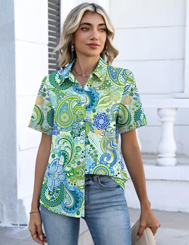 Image of Zeagoo Button Down Shirts for Women Short Sleeve Collared Tops Dressy Casual V Neck Blouses