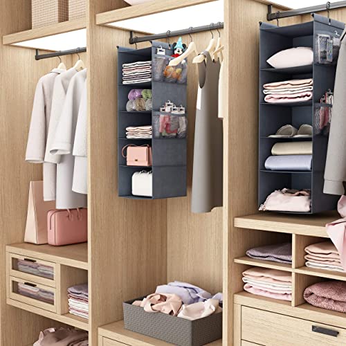 Max Houser 5 Shelf Hanging Closet Organizer, Space Saver, Cloth Hanging Shelves With 4 Side Pockets, Foldable, Grey #TOP5