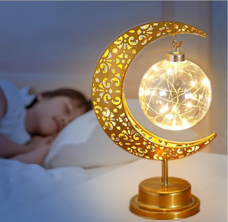 Novelty Moon Table Lamps Ramadan Lamp Enchanted Lunar Lamp, Battery Operated Nightstand Nursery Light Dorm Office Table Christmas Decorations Gifts for Kids and Wifes(Hanging Round Ball) — image 1