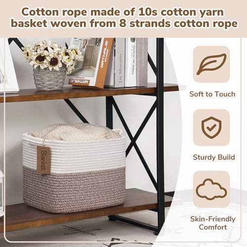 Image of Goodpick Woven Rope Storage Basket for Shelves, Rectangle, Brown