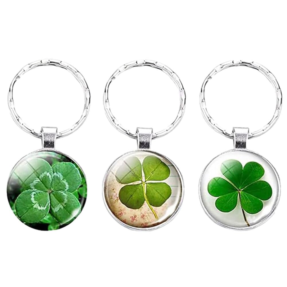 NyaSaa Four Leaf Clover Keychain,3PCS Good Luck Keyring Green Shamrock Keyring Alloy Lucky Charm Keyring St.Patrick Day Shamrock Keychain Gift Birthday Festival Party Favour For Kid’s Friends
