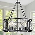 Sigaitwei 6-Light Farmhouse Chandelier Rustic Black Chandelier for Dining Room,Adjustable Pendant Light,Drum Chandelier for Kitchen Island Entryway Bedroom Hallway,21.7'',E26.