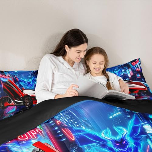 Image of Feelyou Red Race Car Comforter Boys Speed Sports Car Bedding Set for Kids Boys Girls Racing Car Comforter Set Extreme Sports Duvet Set 1 Comforter Set with 2 Pillowcases King Size Boys