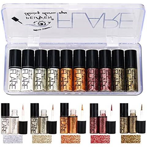 Lucoss Glitter Liquid Eyeliner Eye Shadow Makeup Kit Long Lasting Waterproof Sparkling Eyeshadow Liquid Metallic Glitter Eye Makeup Cover