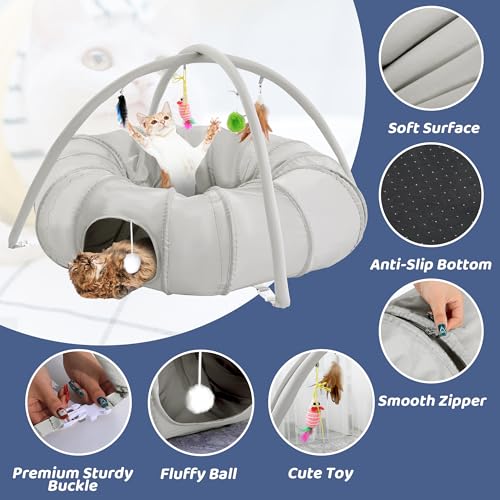 MABOZOO Cat Tunnel, Foldable Cat Donut Tunnel Tube Kitten Play Tube with Washable Cushion, Cute Pet Toys for Puppy Kitty Rabbit - Thumbnail 4