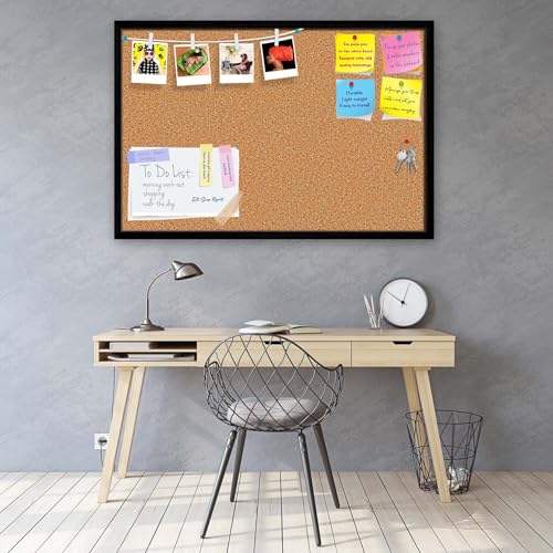 Image of ArtzFolio Cork Board | Bulletin Board Notice Pin Board | Vision Soft Board Combo with Thumb Push Pins & Sticky Notes | Black Frame | 18 x 12 inch (46 x 30 cms)