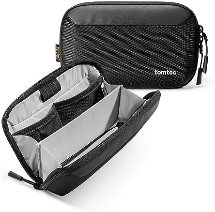 tomtoc Travel Cable Organizer Pouch, Electronics Accessories Organizer Portable Waterproof Double Accessories Carry Case for Cord, Charger, Cables, USB Drive, Black