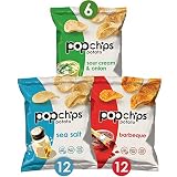 Popchips Potato Chips Variety Pack Single Serve Bags , 3 flavors: 12 Sea Salt, 12 BBQ, 6 Sour Cream