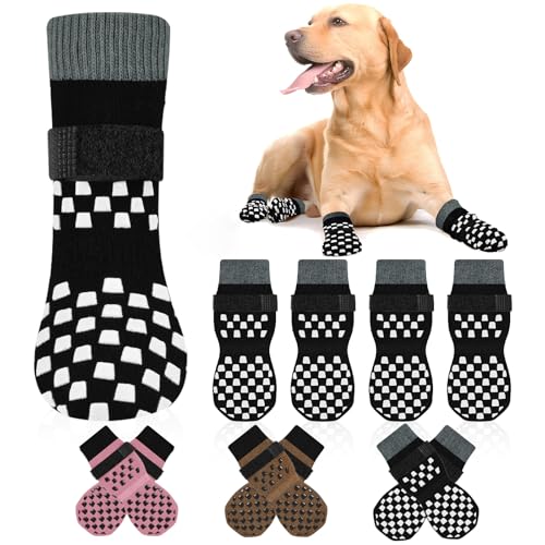 Non Slip Dog Socks to Prevent Licking Paws Grippy Socks for Senior Dog on Hardwood Floors Anti Slip Dog Socks for Hot Pavement Double Side Paw Protector Prevent Scratching Black XL