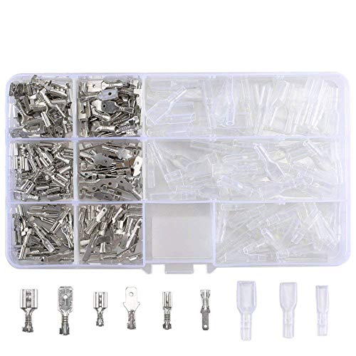 Terminales Faston Macho/Hembra MIHOUNION 270 pcs 2.8 mm 4.8 mm 6.3 mm Kit Hembra & Macho Conector Cable Terminales Electricos de Crimpado de empalme rápido Terminales con la manga aislante