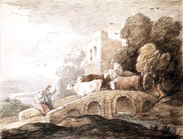 Toile murale abstraite un pont avec du bétail Gainsborough pour votre salon moderne