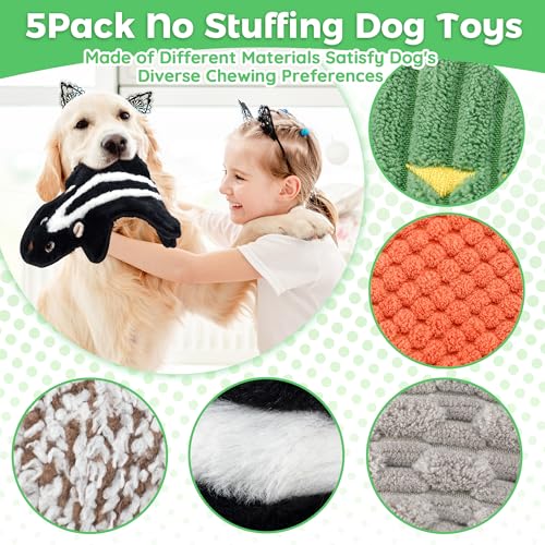 Ousiya 5 Pack Squeaky Dog Toys With Crinkle Paper, No Stuffing Dog Toy for Large Dogs, Safe Pet Toy for Small to Large Breed, Ideal for Puppy Gifts & Tug of War Toys - Image 5