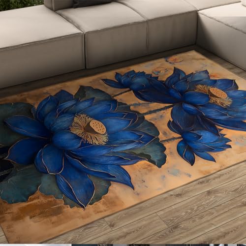 Tapis antidérapant et anti-détachée bleu lotus doux salon
