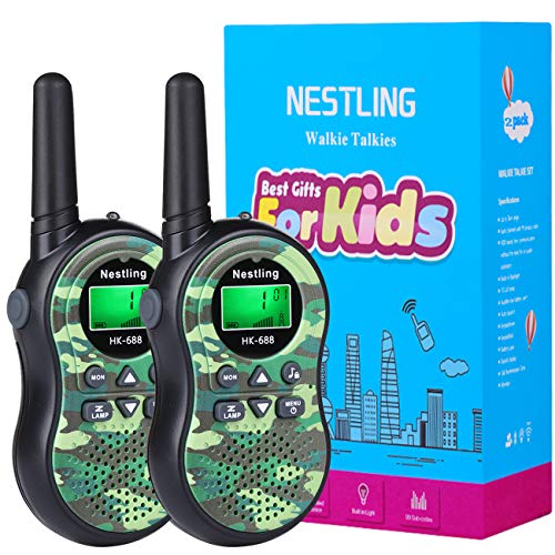 Nestling Walkie Talkie Nios, Camuflaje al Aire Libre 8 Canales LCD Pantalla Linterna Incorporado VOX, Rango de 3KM, 10 Tonos de Llamada Walkie Talkie Nias Juguete Regalo (2pcs Verde)