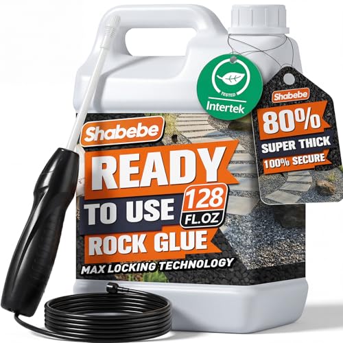 Shabebe Rock Glue with Electric Sprayer 1 Gallon Ready-to-Use Mulch Hold for Landscaping 100% Water-Permeable Pet-Safe Non-Toxic Landscape Glue Spray for Rocks Binder Patios Pea Gravel Stabilizer