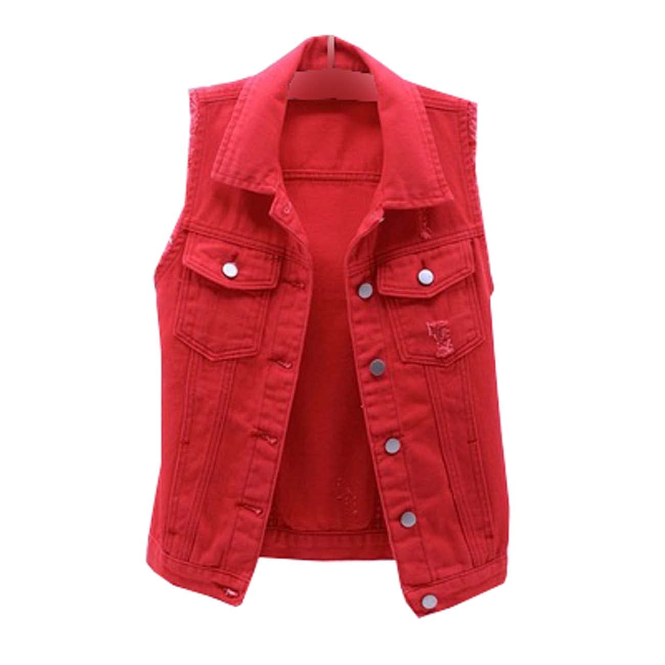 Chaleco de Mezclilla para Mujer Corto Chaqueta Sin Mangas Deshilachada Ajustada