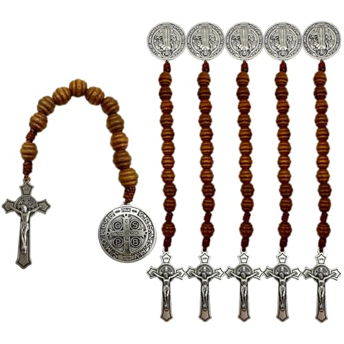 Chapelet de poche avec médailles de San Benito et croix en bois marron Bonitter